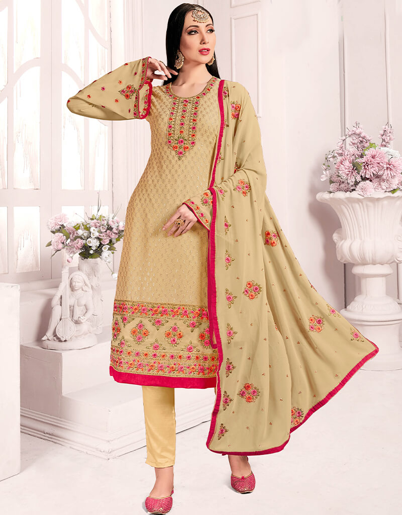 Elegant Beige Georgette Chudidar Salwar Suits for Women | Traditional Indian Ethnic Wear | Perfect for Weddings, Festivals & Special Occasions