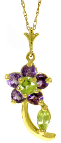 0.87 Carat 14K Solid White Gold Love Heals Amethyst Peridot Necklace - Elegant Dainty Jewelry for Women, Perfect Gift for Valentine's Day, Anniversary & Special Occasions