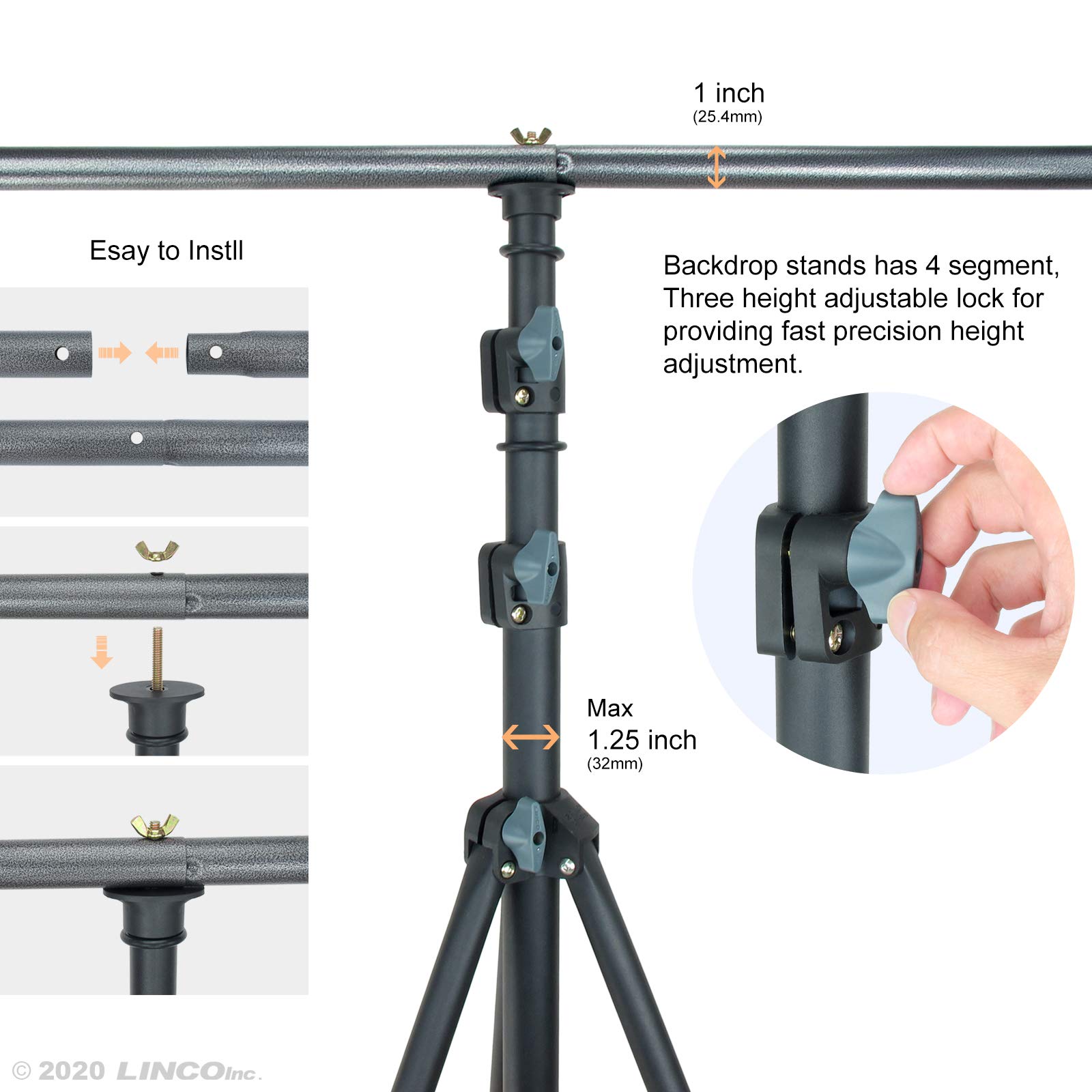 LINCO 9x20 ft Heavy Duty Backdrop Stand Kit - Professional Photography & Video Studio Background for Wedding, Party, Event - Perfect for Photo Shoots, YouTube Videos, and Live Streaming