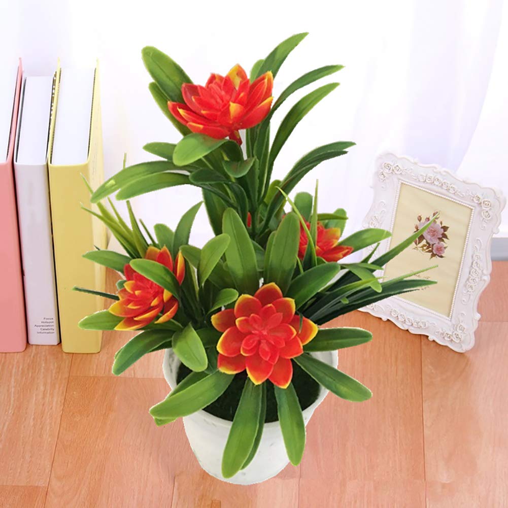 Bluelanss Artificial Lotus Flowers in Vase - Orange Table Centerpiece for Home & Office Decor