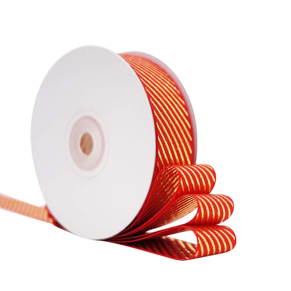 Ribbon-King Gold Glitter Stripe Ribbon - 1 Inch x 25 Yards Spool - Red & Gold Striped Decorative Ribbon for Gift Wrapping, Crafts, Party Decorations & DIY Projects