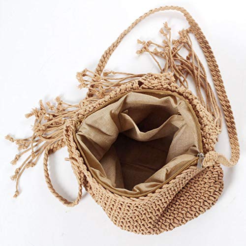 Van Caro Handwoven Cotton Straw Shoulder Bag - Crochet Tassel Bohemian Beach Purse for Women | Perfect for Summer Vacations, Beach Trips & Boho Fashion Accessories