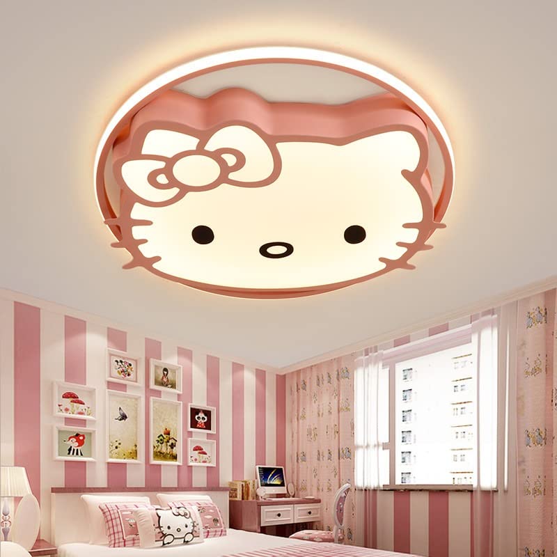 **Pink LED Dimmable Kitty Ceiling Lamp for Kids Room - Ultra-Thin Acrylic Cartoon Chandelier, Creative Nursery Lighting for Girls & Boys Bedroom - Perfect for Bedtime Stories & Playtime**