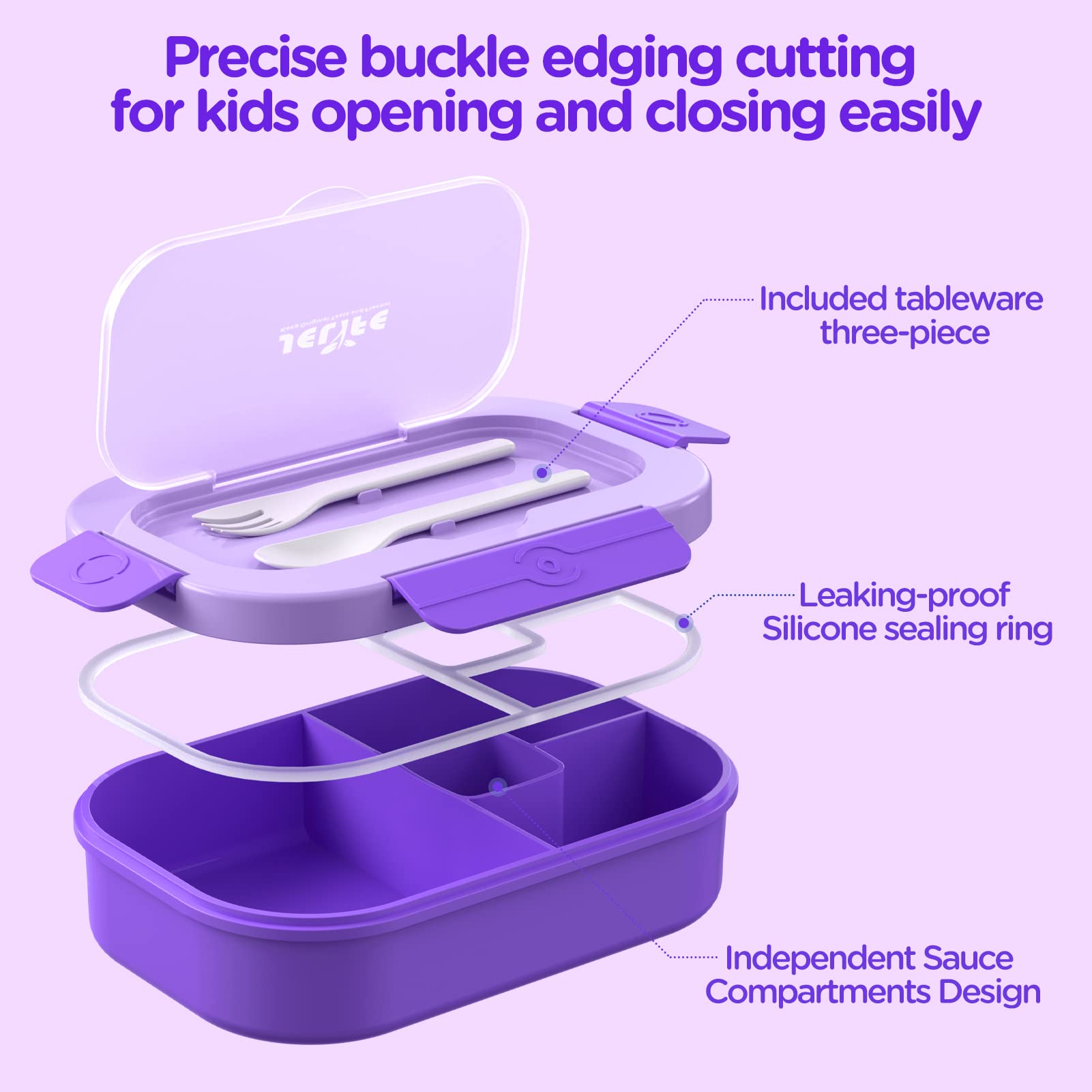Jelife 1300ml Large Bento Lunch Box for Kids & Adults - Leak Proof, BPA Free Food Container - Perfect for School, Office, Picnics & Travel - Purple