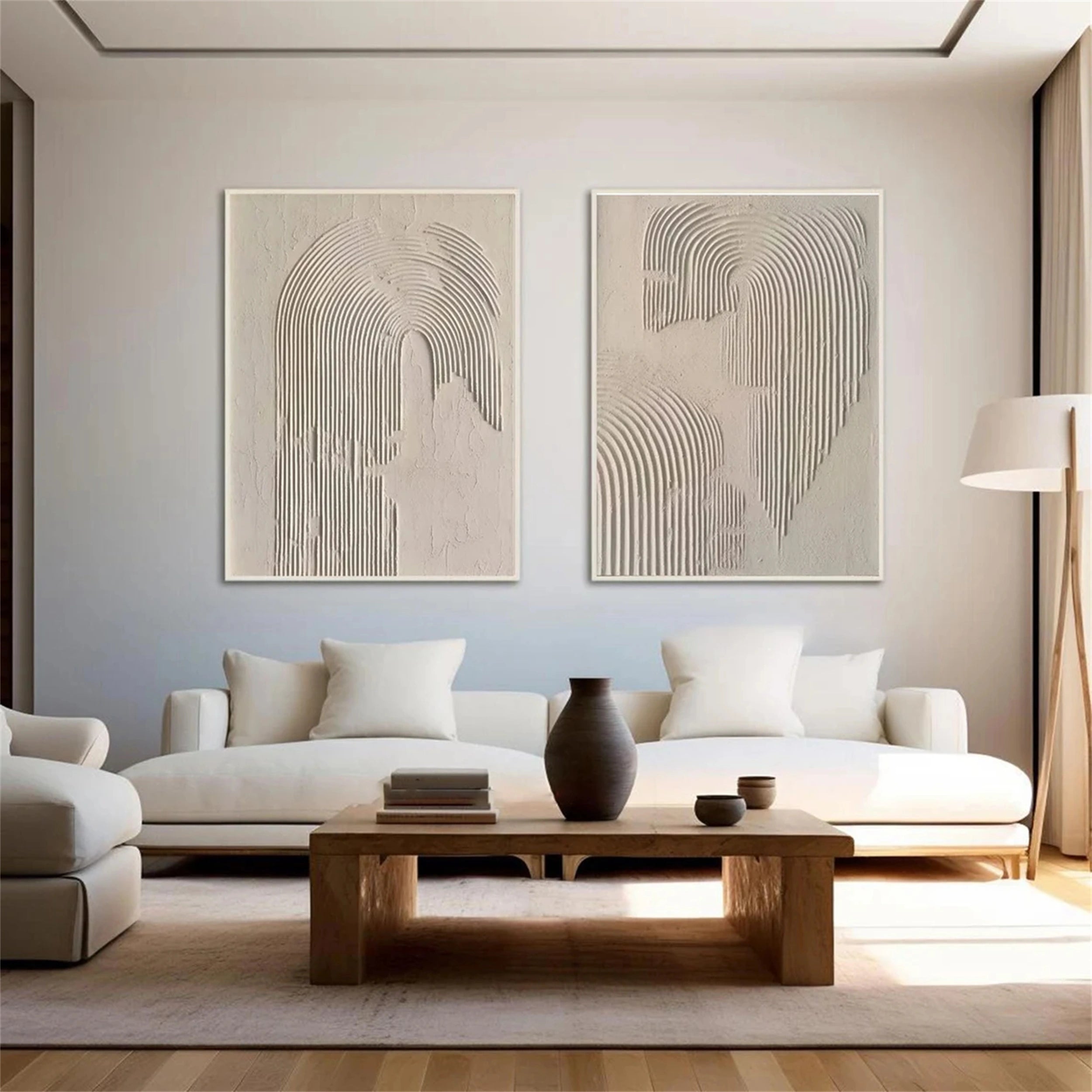 Abstract Beige & Brown Wall Art Set of 2 - Modern Canvas Paintings for Living Room, Bedroom & Office Decor #BB069