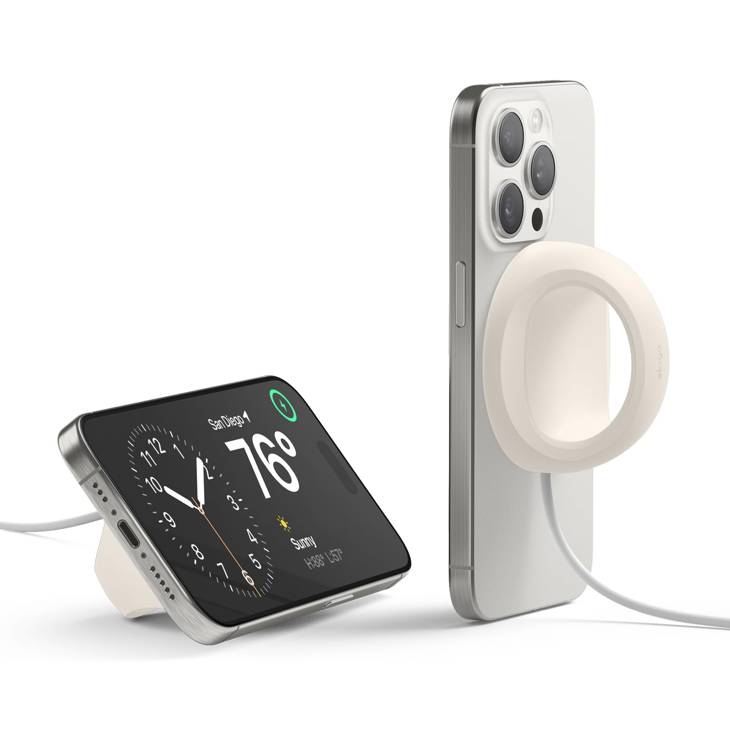 elago Grip Stand for MagSafe Charger | iPhone 16/15/14/13/12 Series Phone Holder | Nightstand Mode Compatible | Stone Design | Perfect for Bedside Charging & Nighttime Use (Charging Cable Not Included)