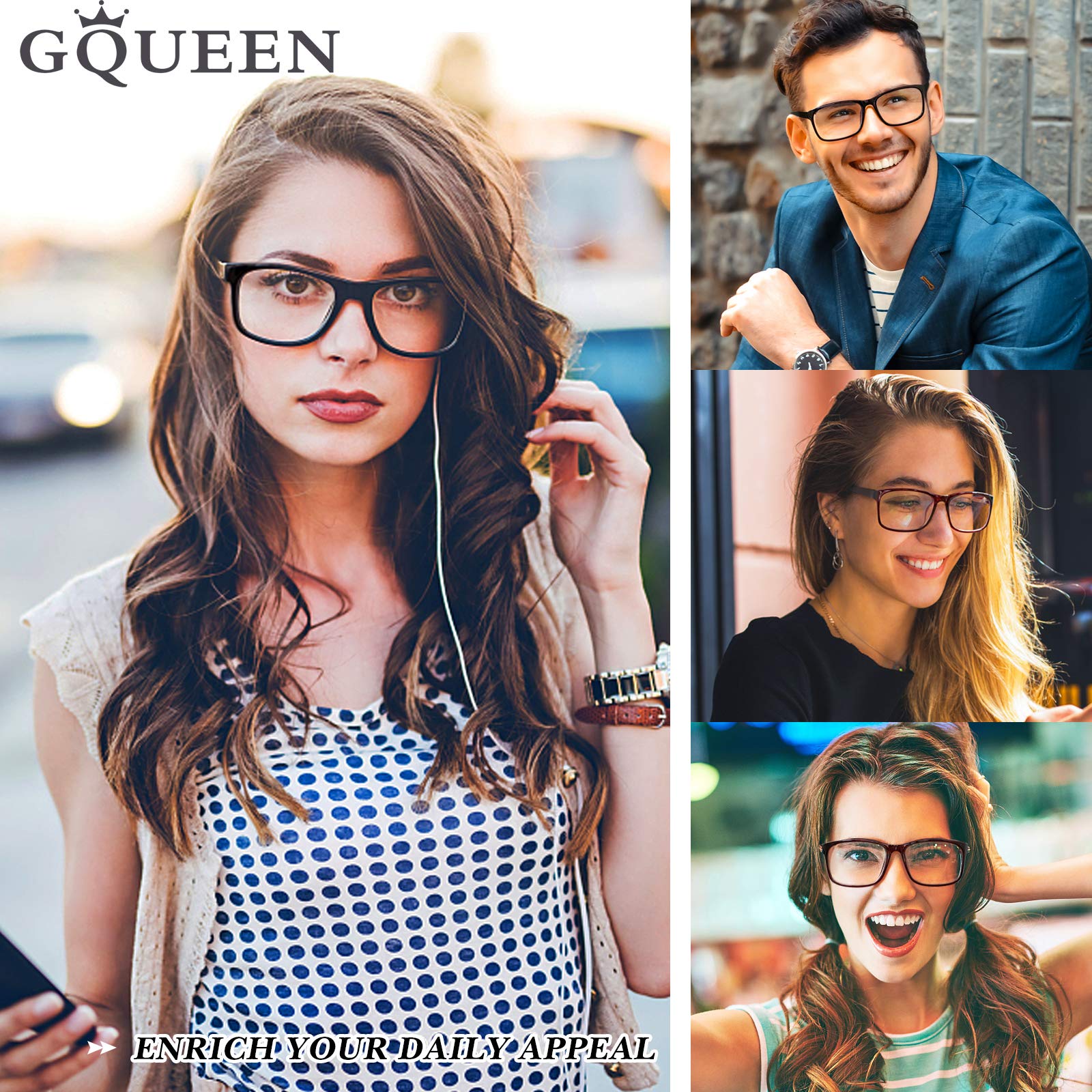 GQUEEN Clear Non-Prescription Eyeglasses - Trendy Rectangular Frame for Men & Women - Perfect for Reading, Fashion Accessory, or Office Wear
