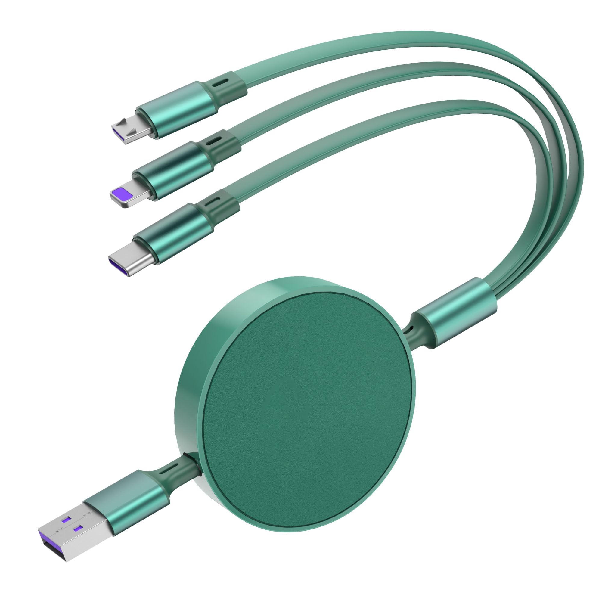 Qreninv 6A 4FT Multi Charger Cable - 3-in-1 Retractable Fast Charging Cord with Micro USB & Type C Ports for iPhone, Samsung, Huawei, Tablets - Perfect for Home, Office & Travel Charging
