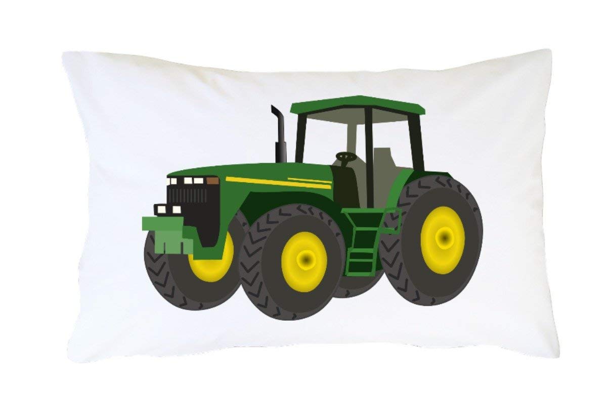 Boyce22Par Green Tractor Pillowcase for Kids - Farm Themed Bedding Gift for Boys, Toddlers & Young Children - Perfect for Birthday, Christmas Stocking Stuffer & Nursery Decor