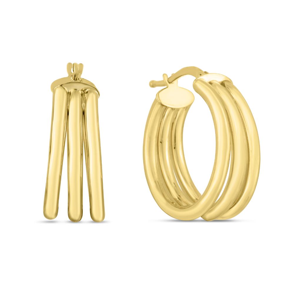 14K Gold 15mm Large Triple Row Hoop Earrings for Women - Elegant Statement Jewelry for Parties, Weddings & Everyday Wear