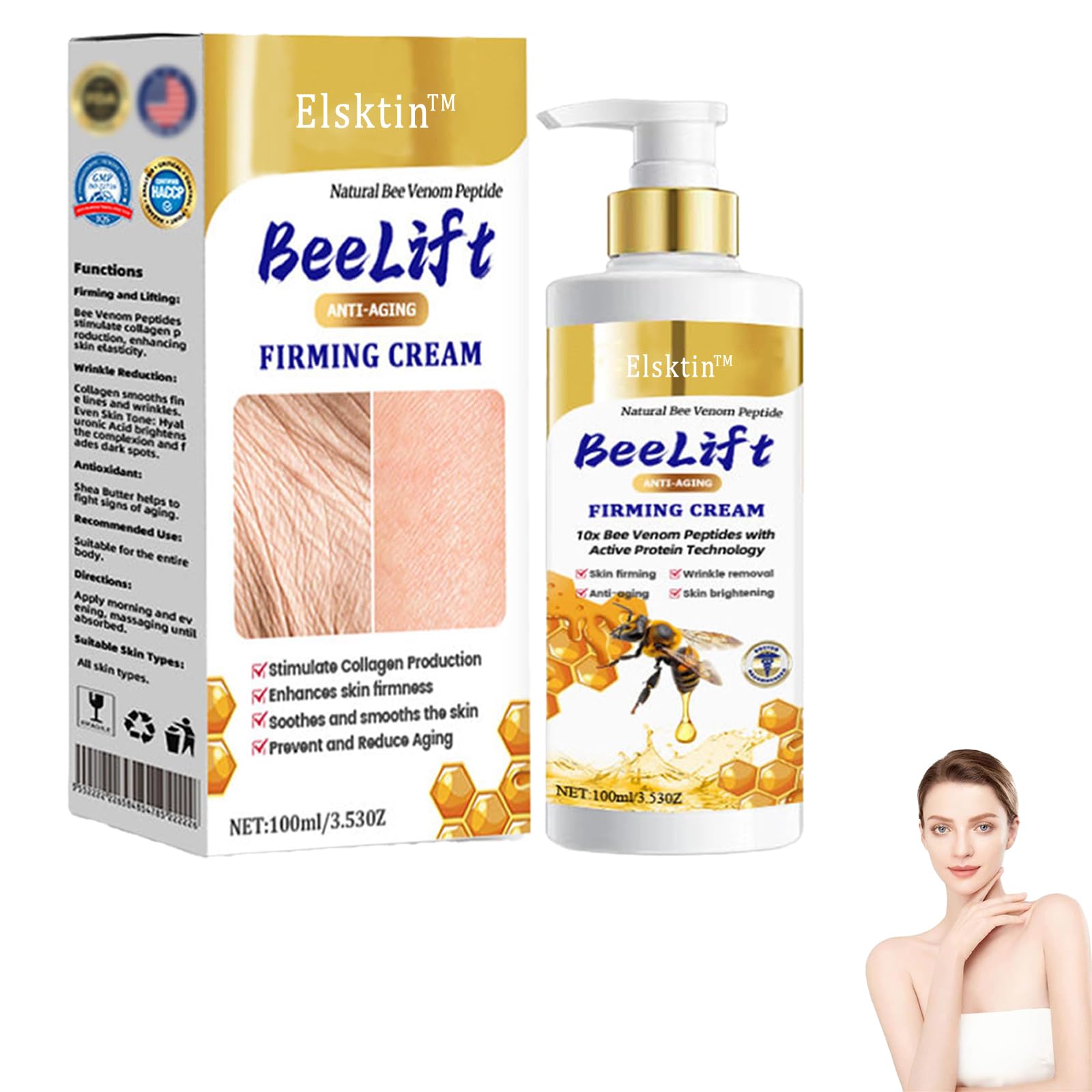 BeeLift Anti-Aging Firming Cream - Advanced Bee Venom Peptide Body Tightening Cream for Natural Lift | Skin Tightening & Lifting Formula for Smooth & Youthful Skin | Perfect for Post-Pregnancy, Weight Loss & Age-Defying Body Care (100ml)