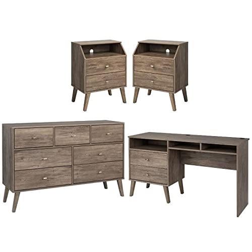 Home Square 4-Piece Bedroom Set with 2 Nightstands, 7-Drawer Dresser & Computer Desk - Modern Furniture for Small Spaces, Home Office & Dorm Rooms