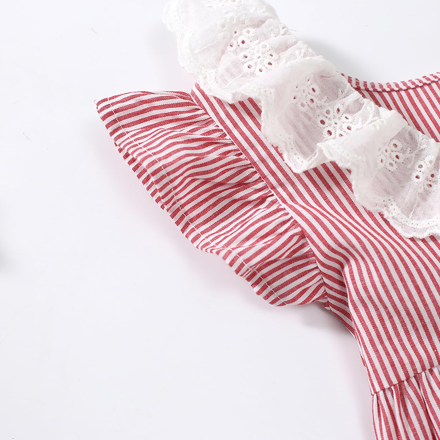 FVZKAR Baby Girls Lace Collar Dress - Toddler Stripe Party Dress with Short Sleeves - Infant Princess Dress for Birthday, Photo Shoot & Special Occasions