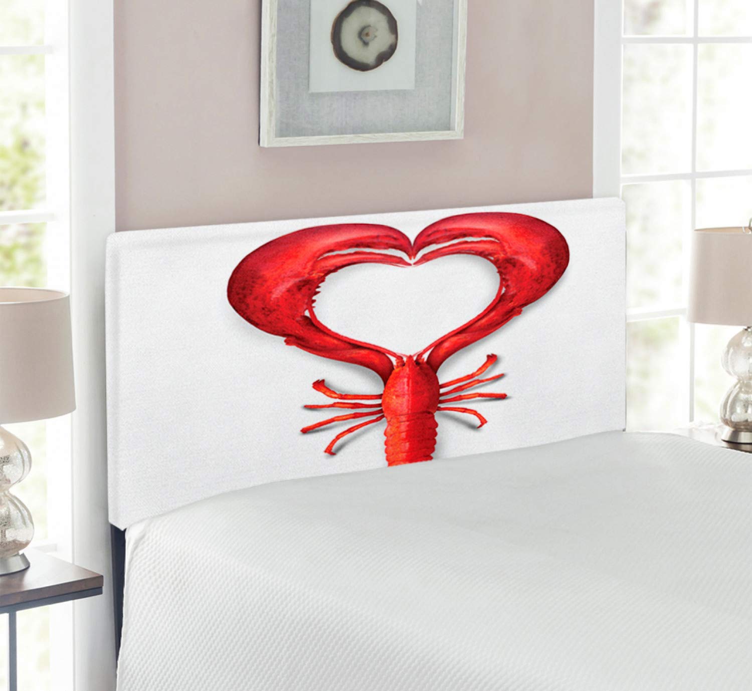 Ambesonne Sea Animals Upholstered Metal Headboard - Lobster & Heart Fish Design, Decorative Memory Foam Bed Headboard for Twin Size Beds, Red | Perfect for Coastal Themed Bedrooms, Seafood Restaurants & Nautical Decor