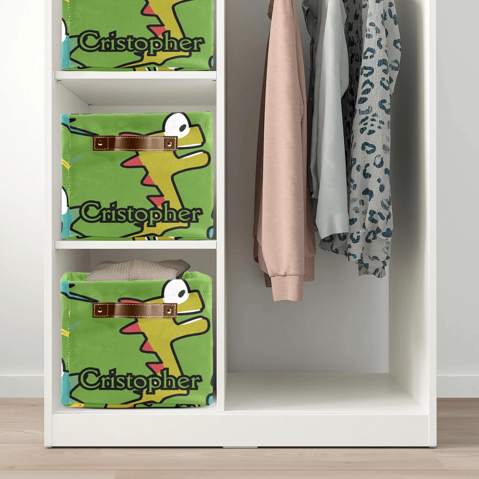 Personalized Baby Dino Collapsible Storage Bins - 2 Pack Custom Decorative Baskets with Handles, Rectangular Closet Organizers for Nursery, Kids Room & Home Organization