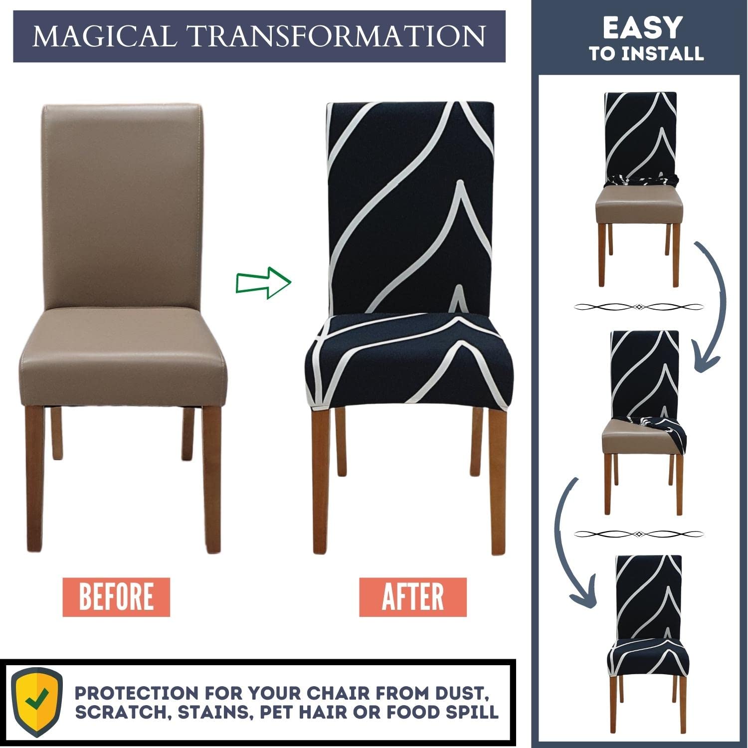 Premium Black Stretch Dining Chair Covers 6-Pack - Spandex Slipcovers for Kitchen & Parsons Chairs - Washable Seat Protectors for Home, Restaurant & Party Decor (Luxe Black, Set of 6) - Perfect for Weddings, Holidays & Everyday Dining Protection