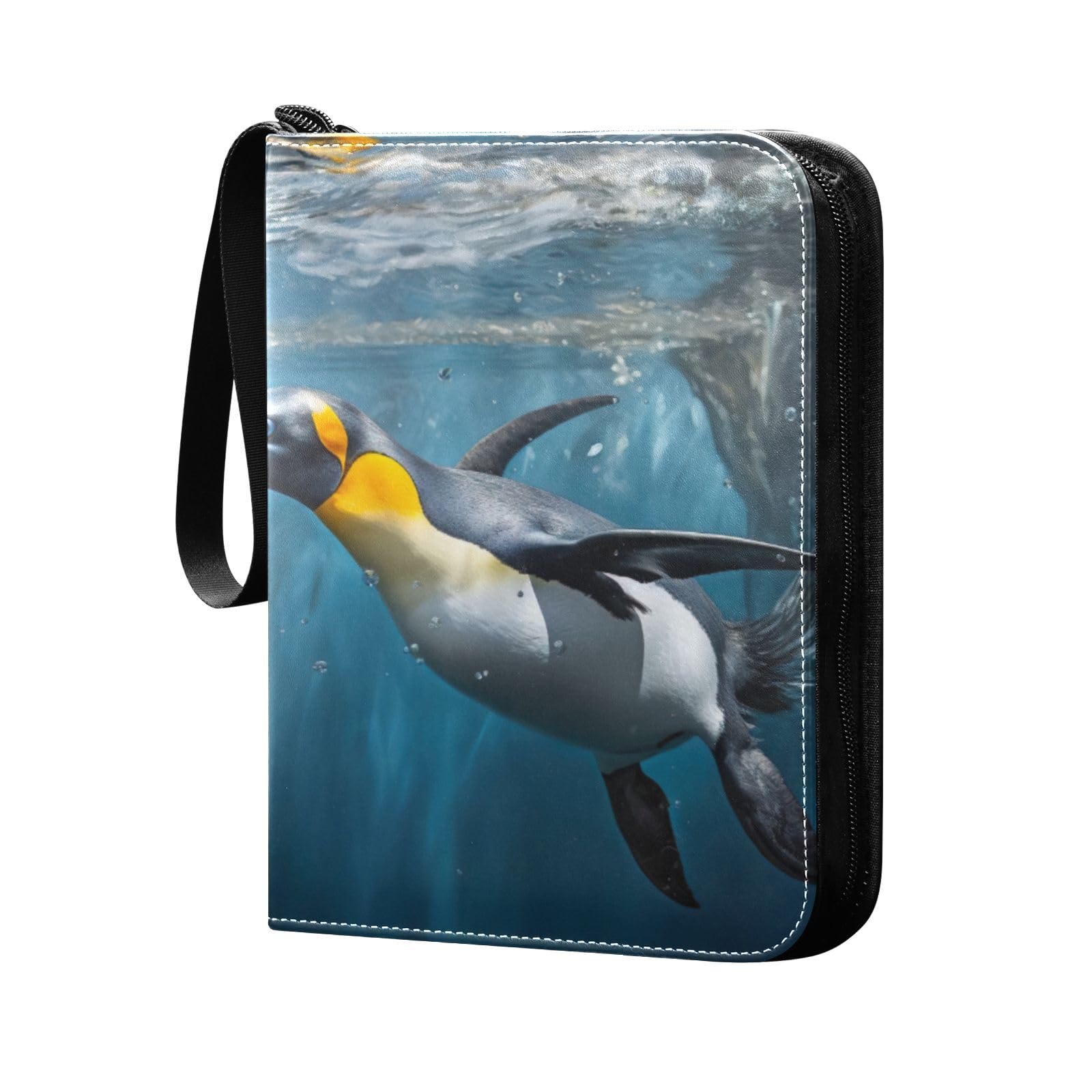 Joko Ivery Penguin Swimming 4-Pocket Trading Card Binder - PU Leather Zip Closure with 400 Side-Loading Pockets | Durable Card Holder for Sports, Gaming & Collectible Cards | Perfect for Boys, Girls & Card Game Enthusiasts | Organize Pokemon, Yu-Gi-Oh, Magic & Baseball Cards
