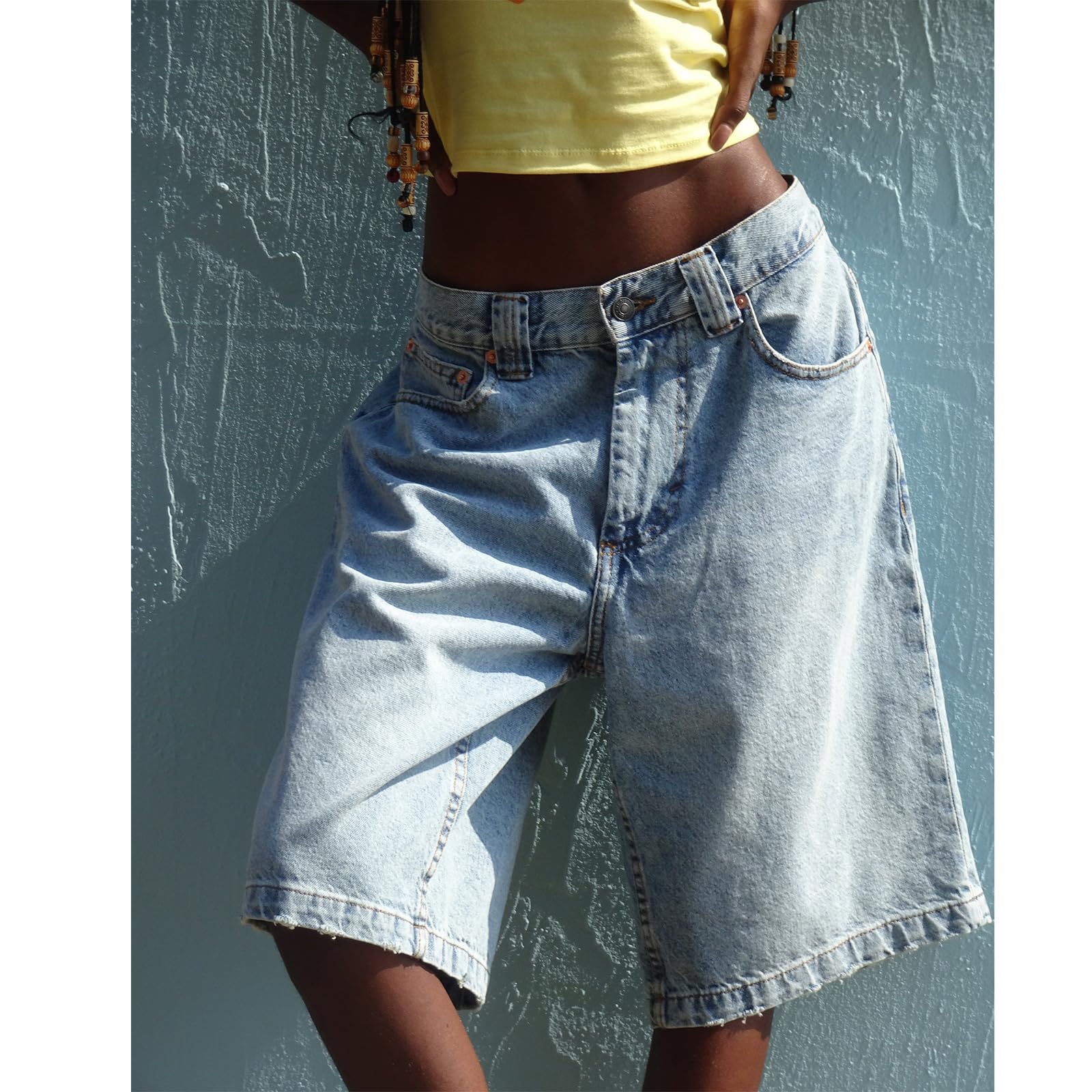 Women's Wide Leg Bermuda Jean Shorts - High Waist Carpenter Denim Shorts | Y2K Straight Baggy Jeans Shorts for Women | Casual Summer Outfit, Streetwear Fashion