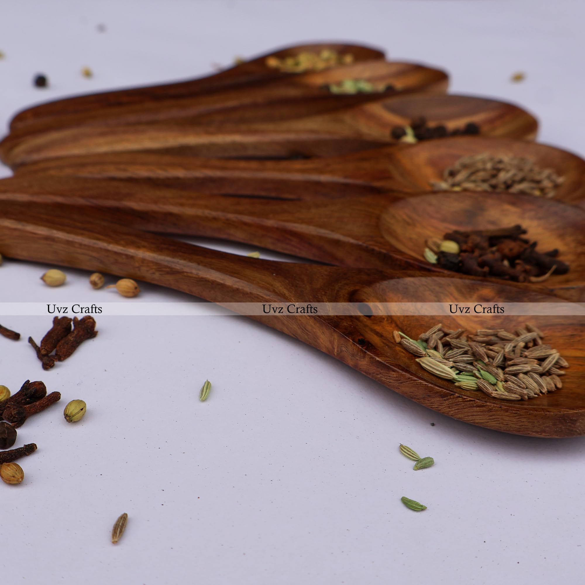 Wooden Mini Spoons Set - 6 Inch Small Wooden Scoops for Spices, Sugar, Salt, Herbs, Tea & Coffee - Perfect for Spice Jars, Sugar Bowls, Bath Salts & Condiments - 6-Piece Wooden Teaspoon Set for Kitchen & Home Use