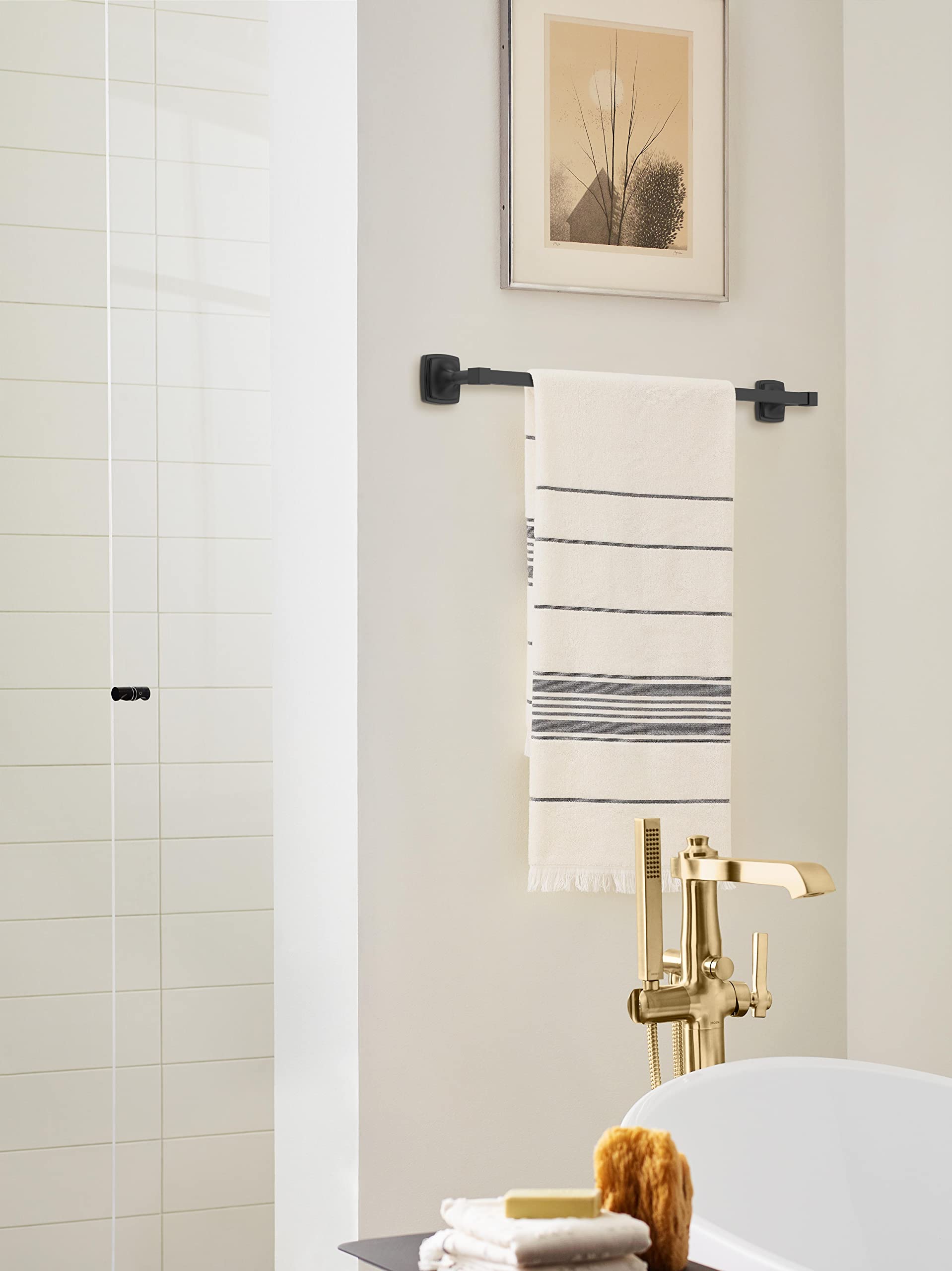Amerock BH36094MB Matte Black Towel Bar - 24 Inch (610mm) Bathroom Towel Rack Holder - Modern Stature Collection - Durable Bath Hardware Accessories for Shower, Spa & Guest Bathroom Decor