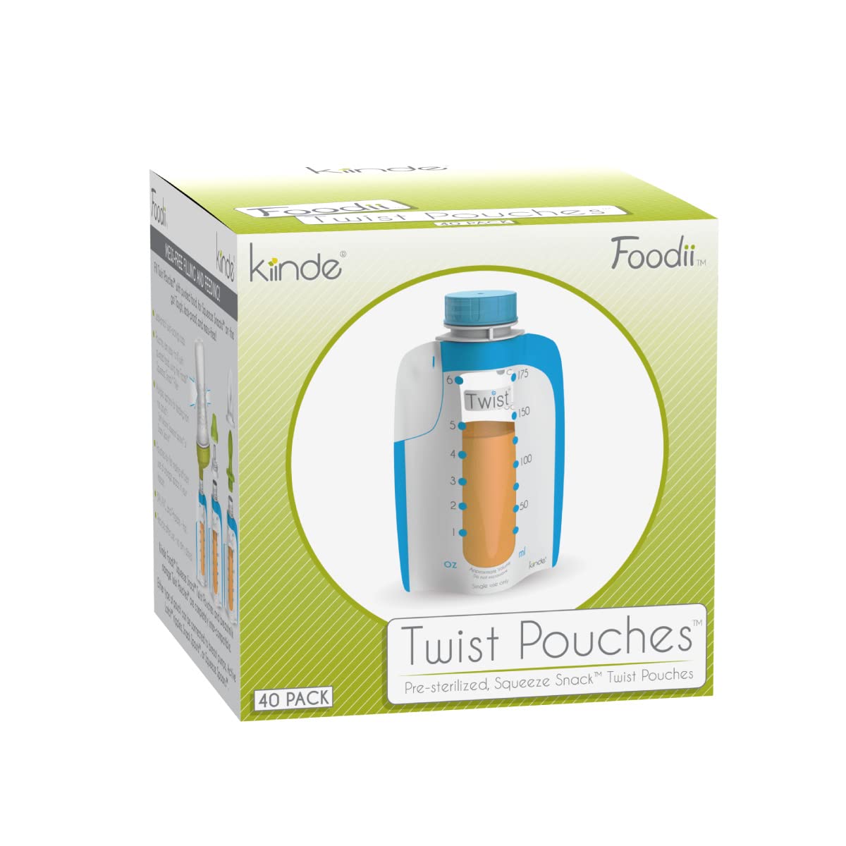 Kiinde Foodii Baby Food and Formula Storage Pouches - 40 Pack Disposable Squeeze Pouches for Homemade Purees | Convenient Baby Food Maker System for Infants & Toddlers | Perfect for On-the-Go Feeding, Daycare & Travel