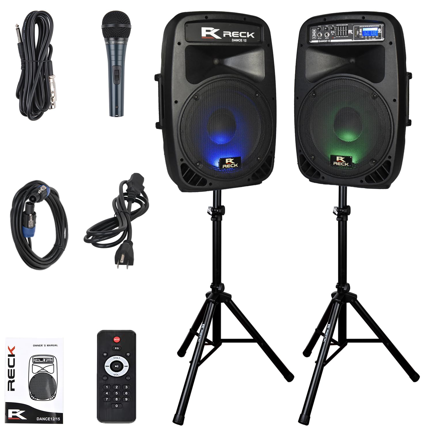 PRORECK Dance 12 Portable 12-Inch 1000W 2-Way Powered PA Speaker System with Bluetooth, USB, SD Card, FM Radio, Remote & Stand - Perfect for DJ Parties, Weddings, Events & Outdoor Gatherings