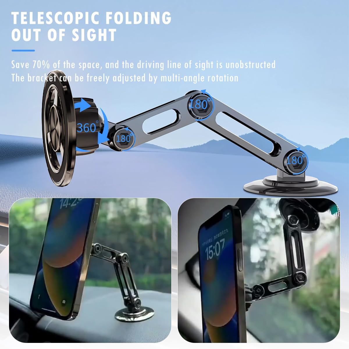 Jemey Universal 360° Pro Magnetic Car Phone Holder - 2025 New Hands-Free Auto Mount with Metal Ring, Adjustable Phone Stand for iPhone, Samsung, All Smartphones - Perfect for Driving, GPS Navigation & Road Trips