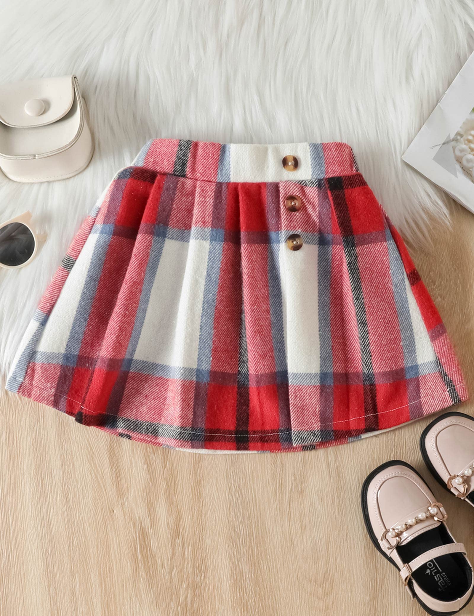 Toddler Girl Outfit Set - Puff Sleeve Top & Plaid Pleated Skirt 2-Piece Winter Clothes for Baby Girls | Fall & Winter Fashion, Holiday Dresses, Birthday Party Outfits