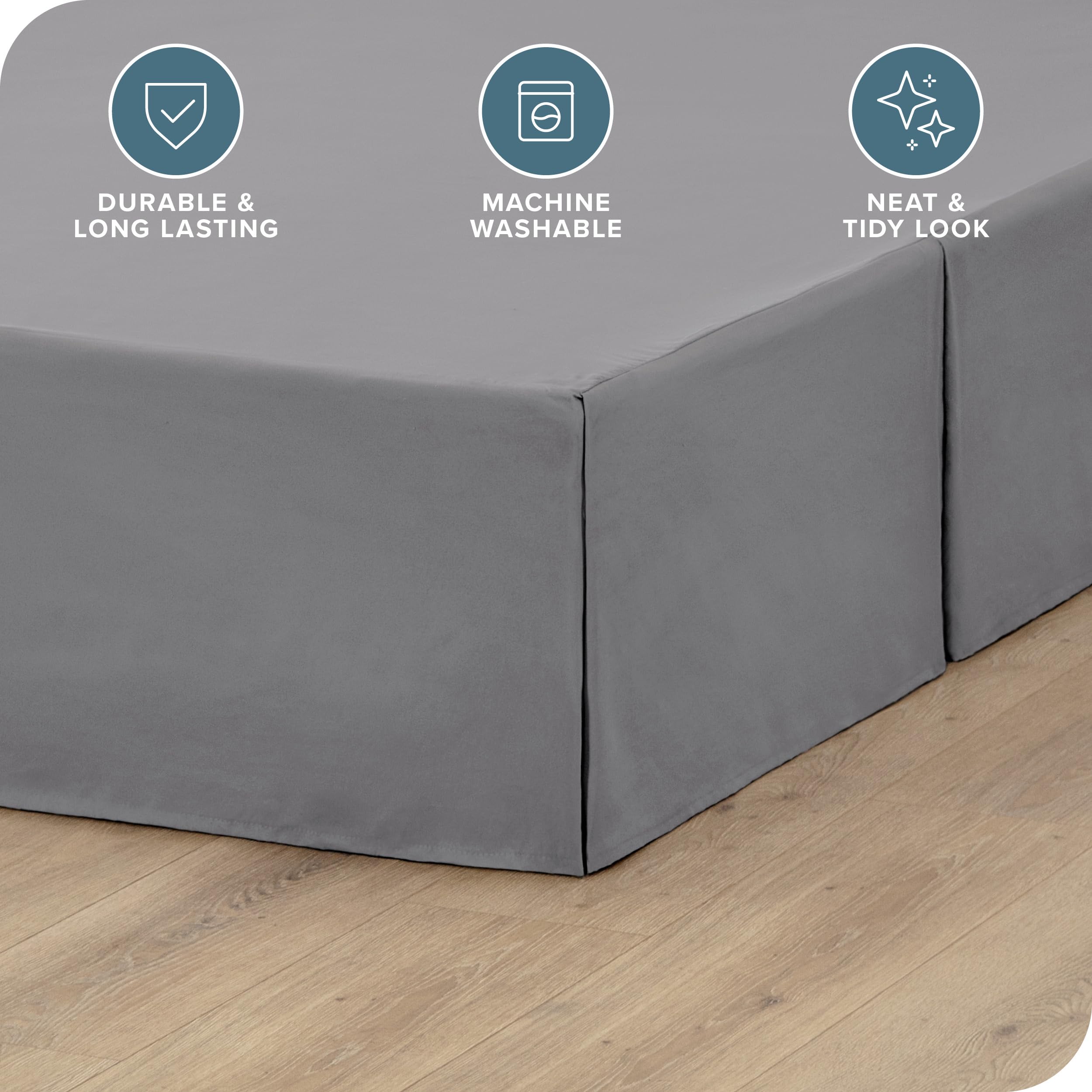 Bare Home Full Bed Skirt - 15-Inch Tailored Drop Easy Fit - Luxury Bed Skirt with Center & Corner Pleats (Full Size, Grey) - Perfect for Guest Rooms, Master Bedrooms & Hotel Styling