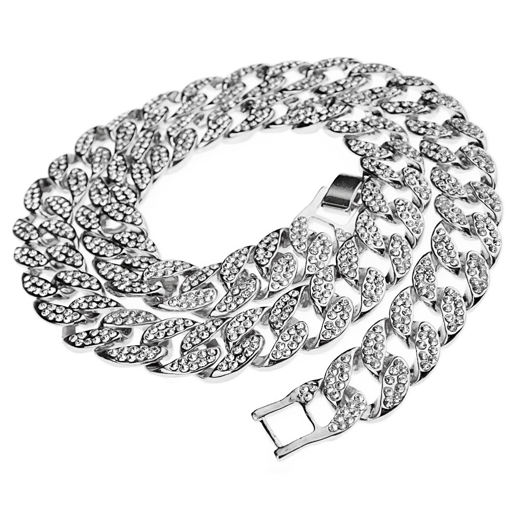 Men's Silver Tone Iced Cuban Link Hip Hop Chain Necklace - 24 Inch Length, 15MM Width - Perfect for Streetwear, Rap Performances & Urban Fashion Accessories