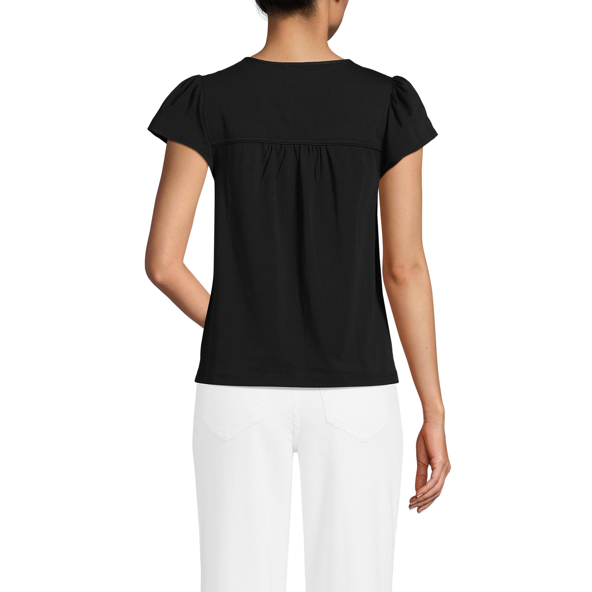 Lands' End Women's Lightweight Jersey Top - Soft Breathable Short Sleeve Shirt for Casual Wear, Work & Travel