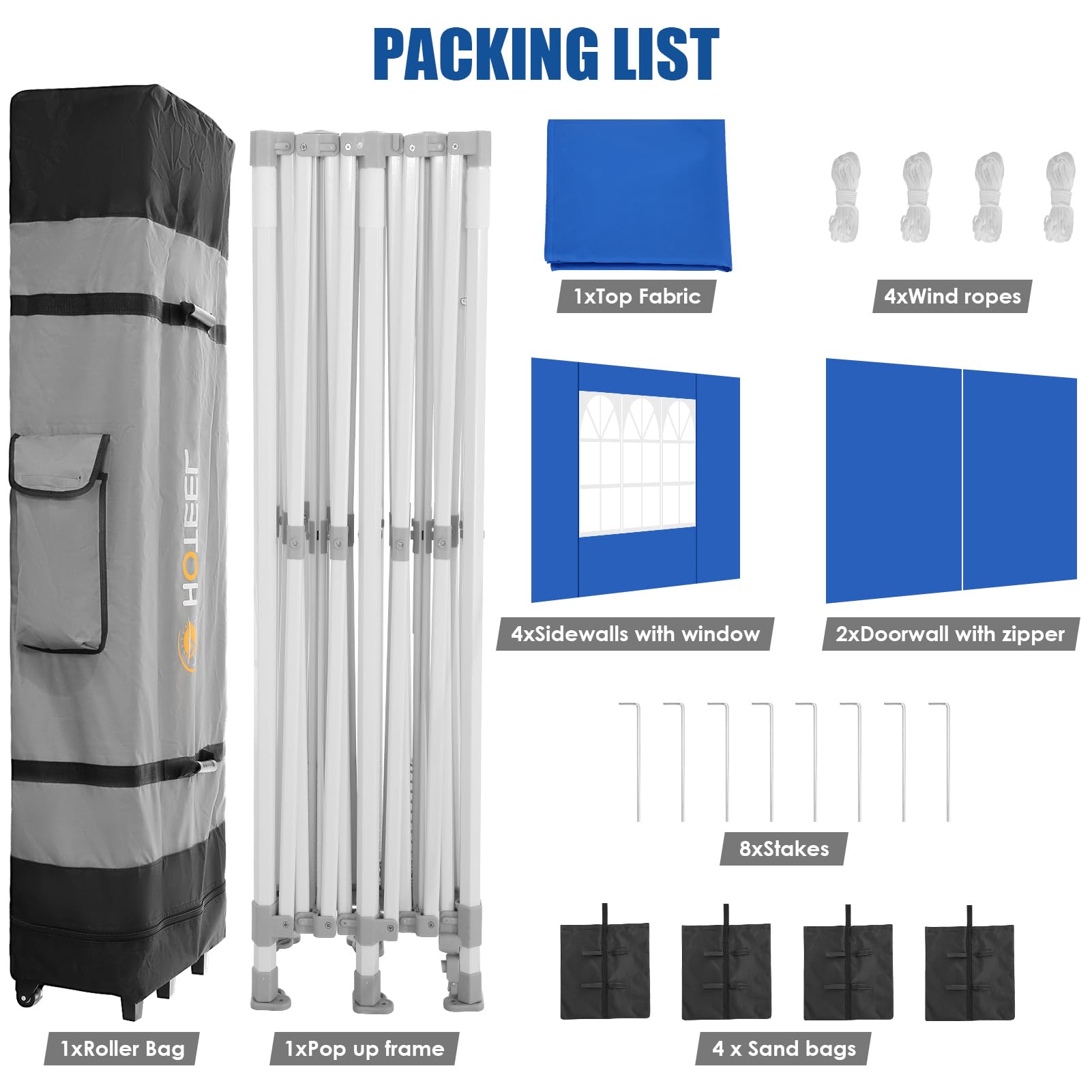 HOTEEL 10x20 Pop Up Canopy Tent - Heavy Duty Commercial Instant Gazebo with 6 Sidewalls, Roller Bag & Sand Bags - Easy Setup Hexagonal Frame for Outdoor Weddings, Parties, Events & Farmers Markets (Blue)
