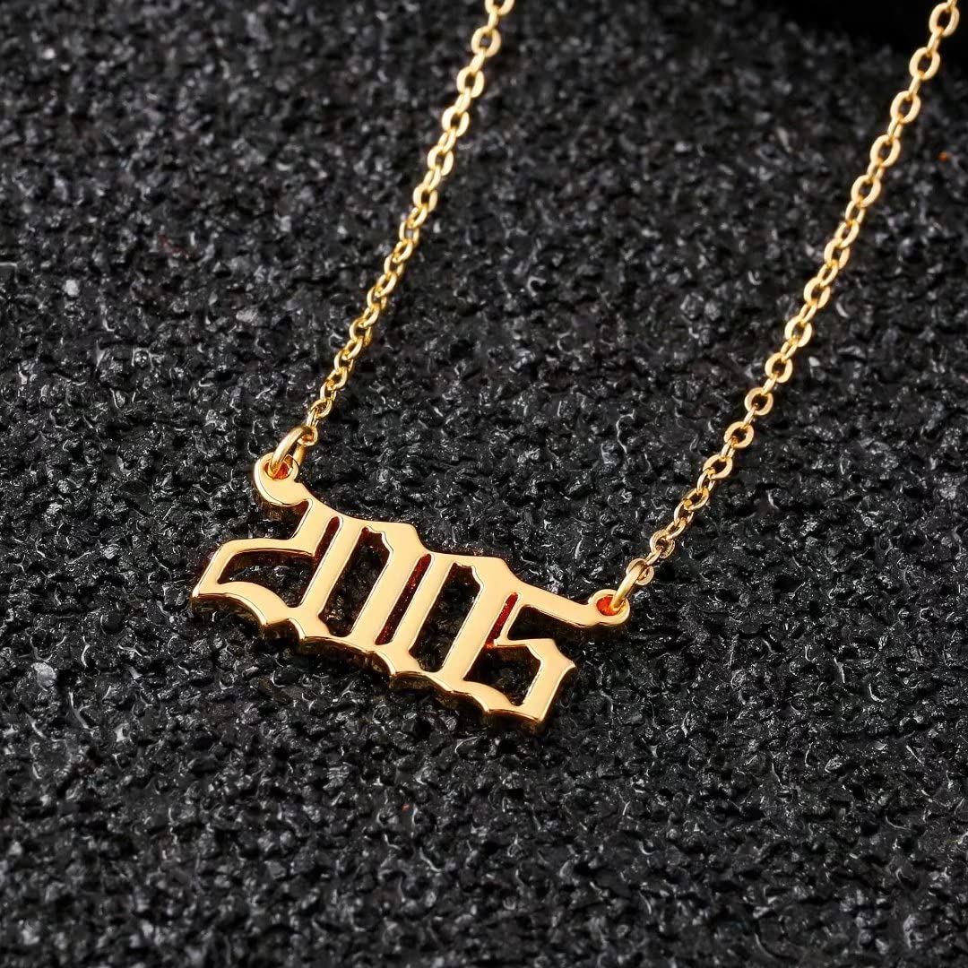 18K Gold Plated Old English Birth Year Necklace for Women - Personalized Jewelry Gift for Birthday & Anniversary (1970-2021) | Perfect for Special Occasions, Mother's Day & Graduation Gifts