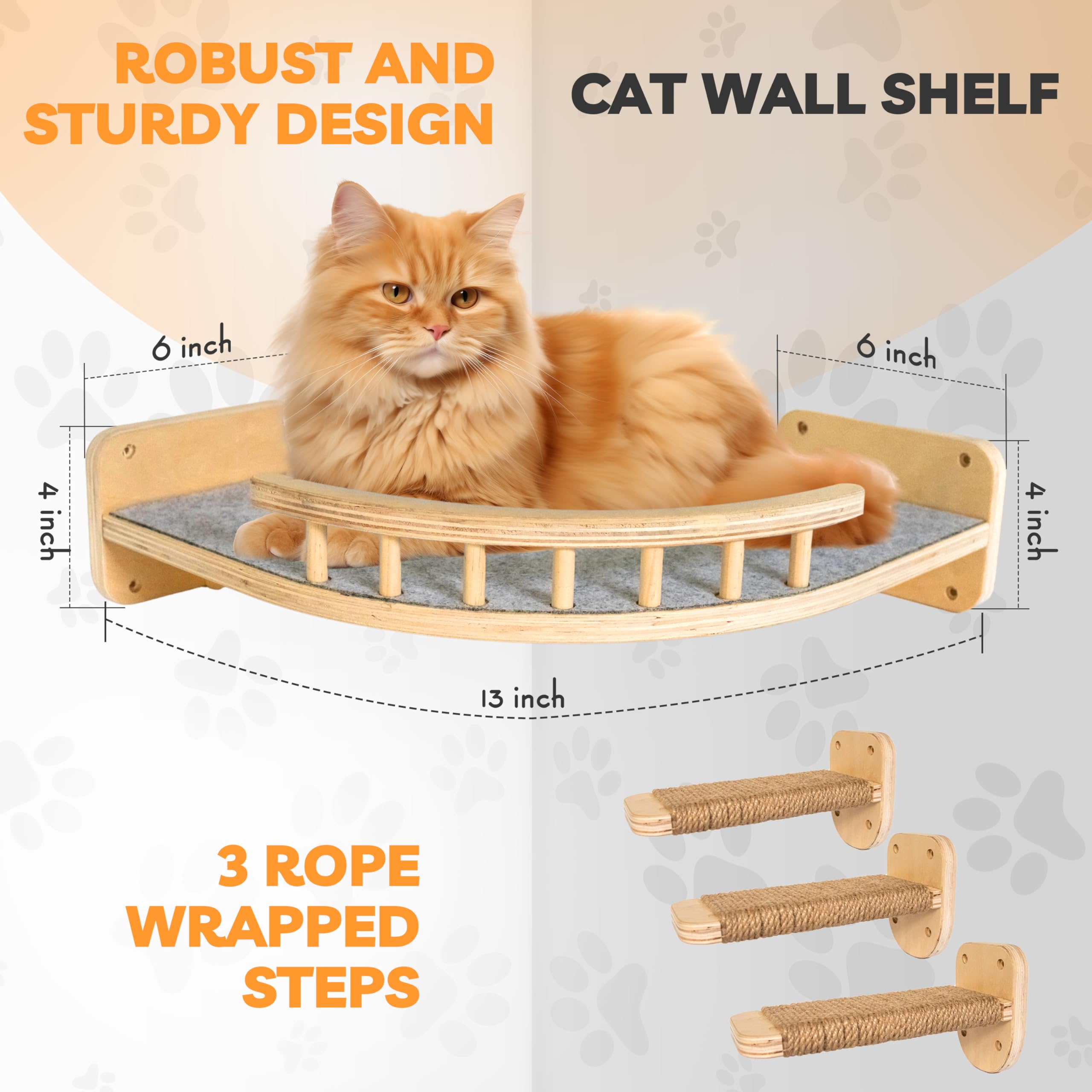 UNTITLDW Cat Wall Shelves with Steps - Multi-Level Floating Cat Perch & Climbing Shelf for Indoor Cats | Wall-Mounted Cat Furniture for Playing, Lounging & Exercise | Space-Saving Cat Wall Platform for Small Apartments & Homes