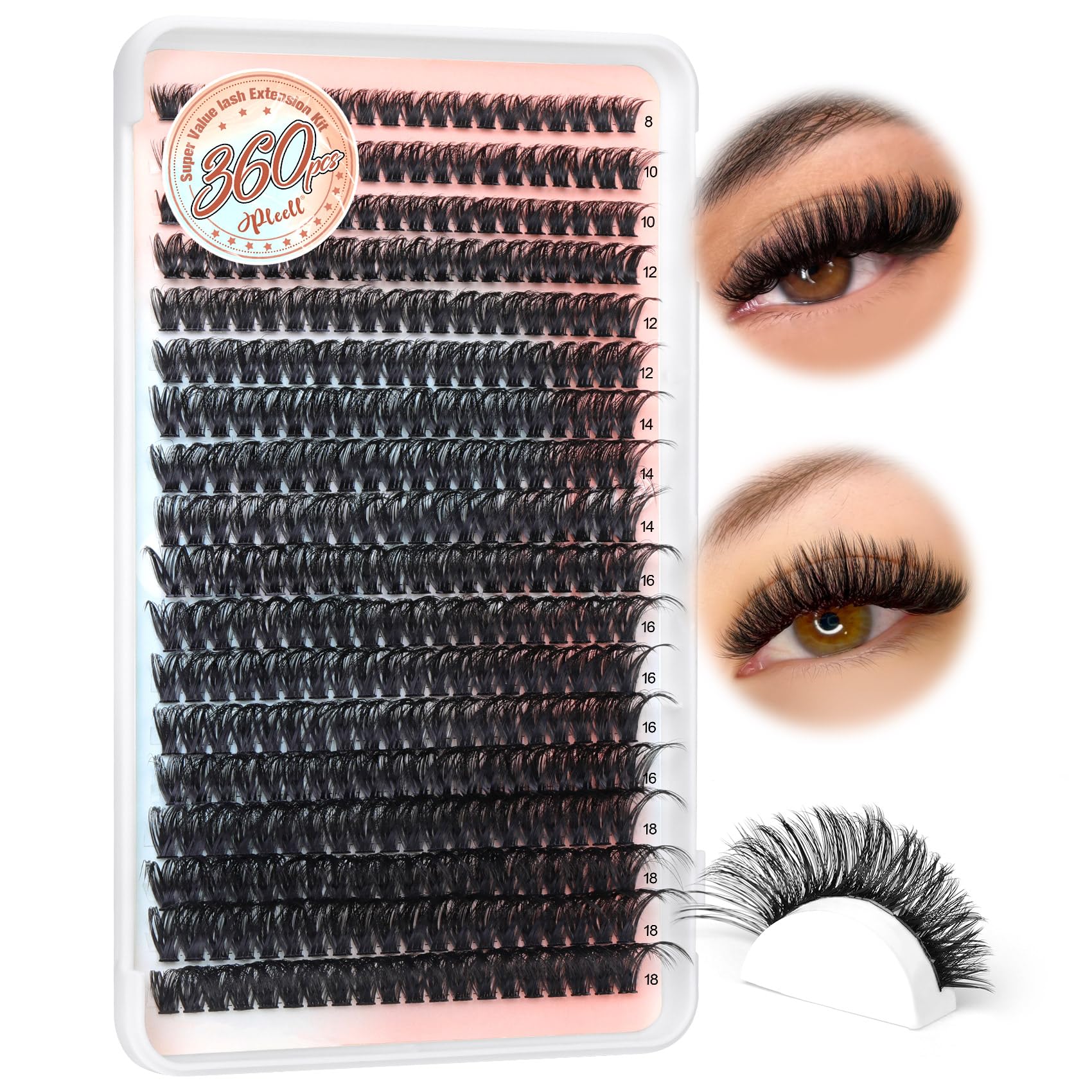 360Pcs Individual Lash Clusters - 80D Thick Fluffy Eyelash Extensions (8-18MM) | D Curl Wispy Fake Mink Lashes for Natural Volume | Perfect for Bridal, Party & Daily Makeup Looks