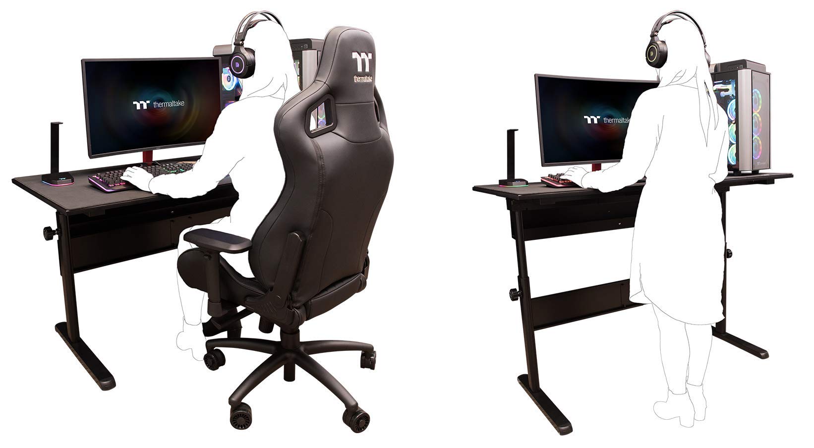 Thermaltake Level 20 GT Battlestation Gaming Desk - Adjustable Height, Scratch Resistant Surface, Full-Sized Desk Mat (Black) - Perfect for PC Gaming Setup, Streaming & Home Office Workstation