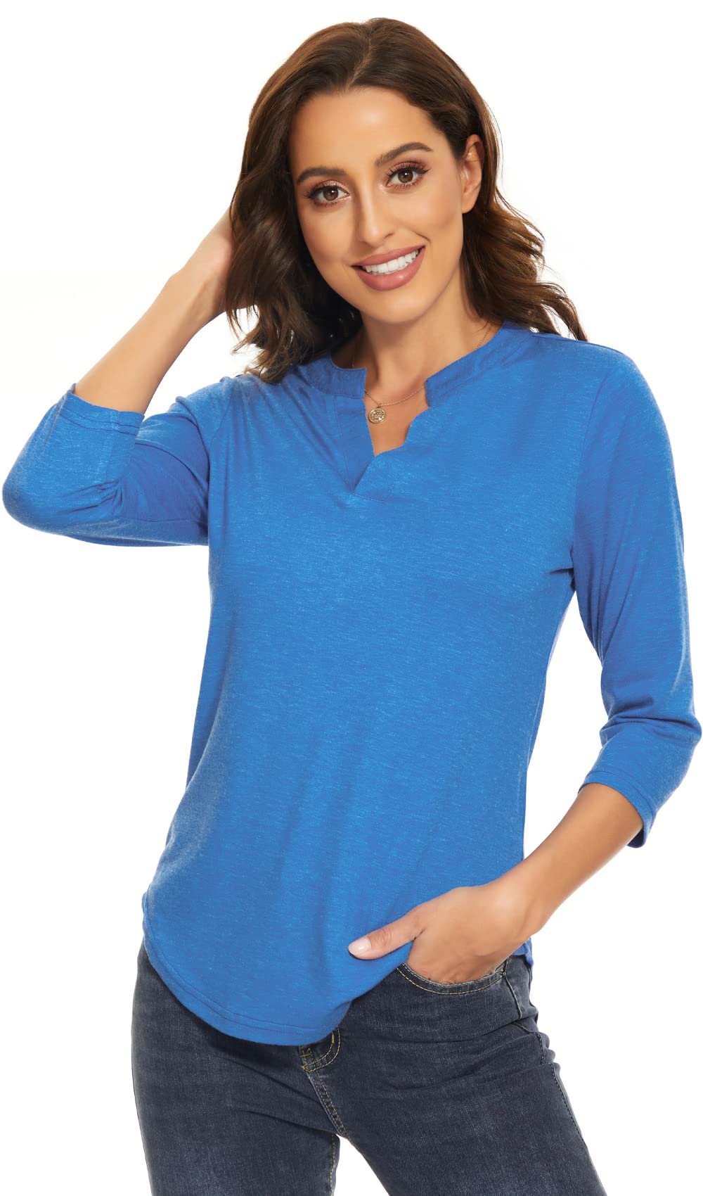 Women's 3/4 Sleeve V-Neck Collared Work Blouse Tops - Professional Office Shirts for Business Casual & Formal Wear