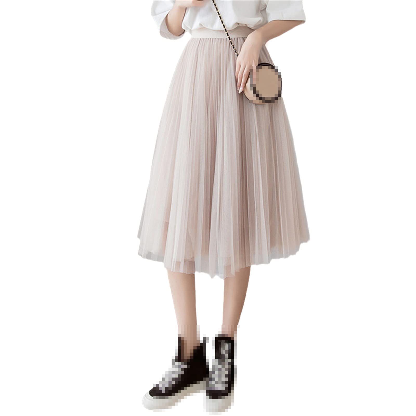 Korean High Waist Tulle Skirt for Women - Solid Color Midi Mesh Pleated Skirt | Spring Summer Fashion | Perfect for Weddings, Parties & Casual Outfits