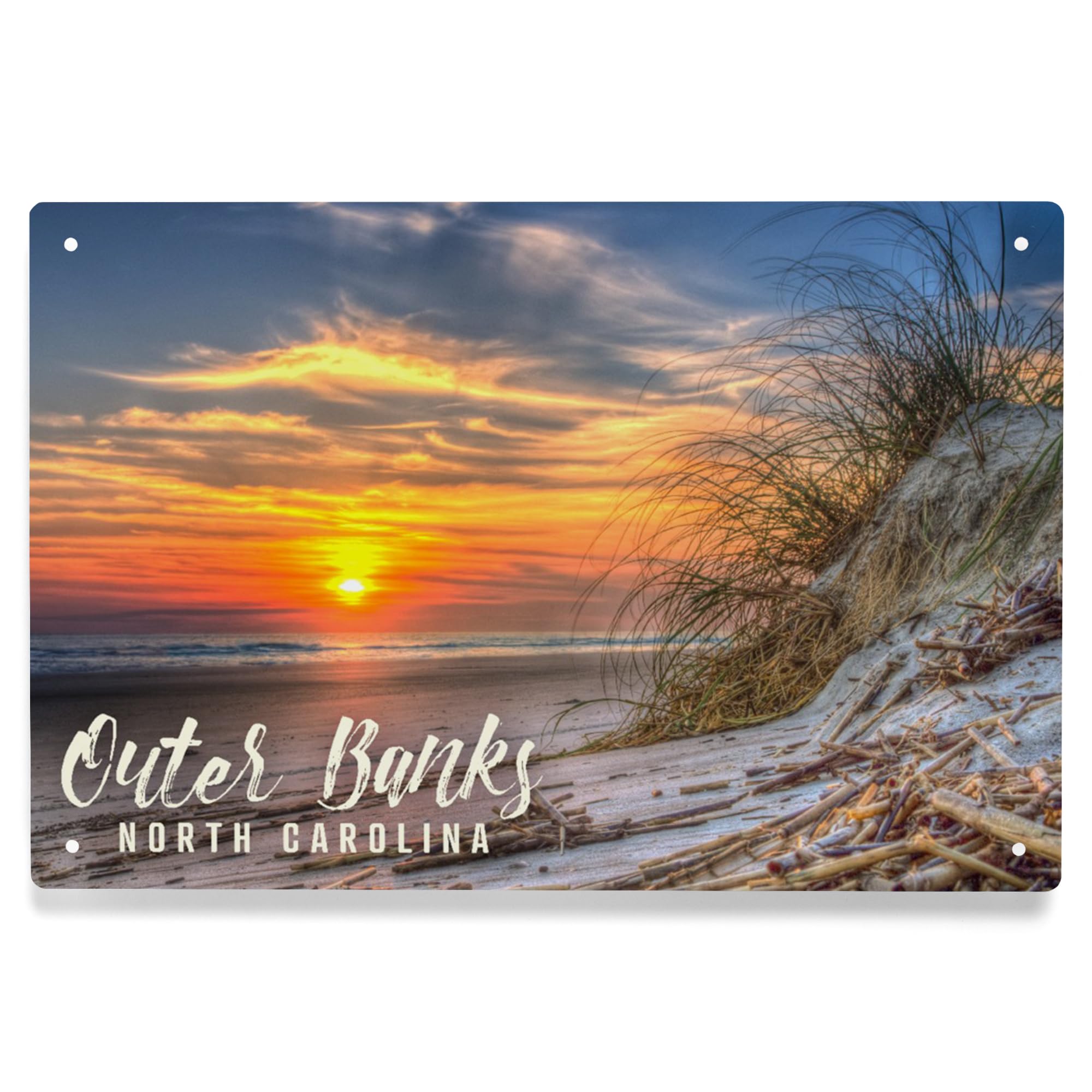Lantern Press 6x9 Inch Metal Sign - Outer Banks North Carolina Sunset Beach Wall Art - Perfect for Home, Office, Bar & Man Cave Decor