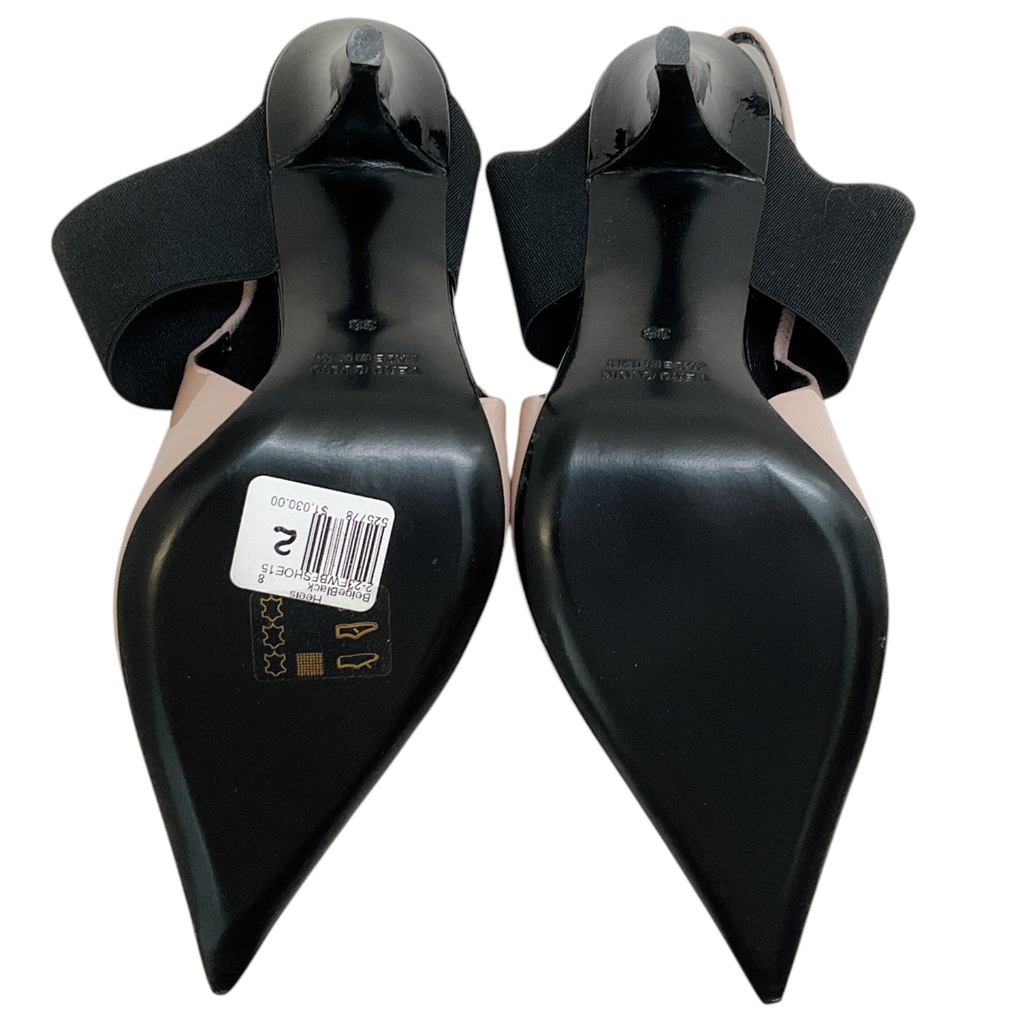 Bruno Frisoni Nude Patent & Black Pointy Toe Tonic Slingback Pumps - Elegant High Heels for Women, Perfect for Office, Party & Special Occasions