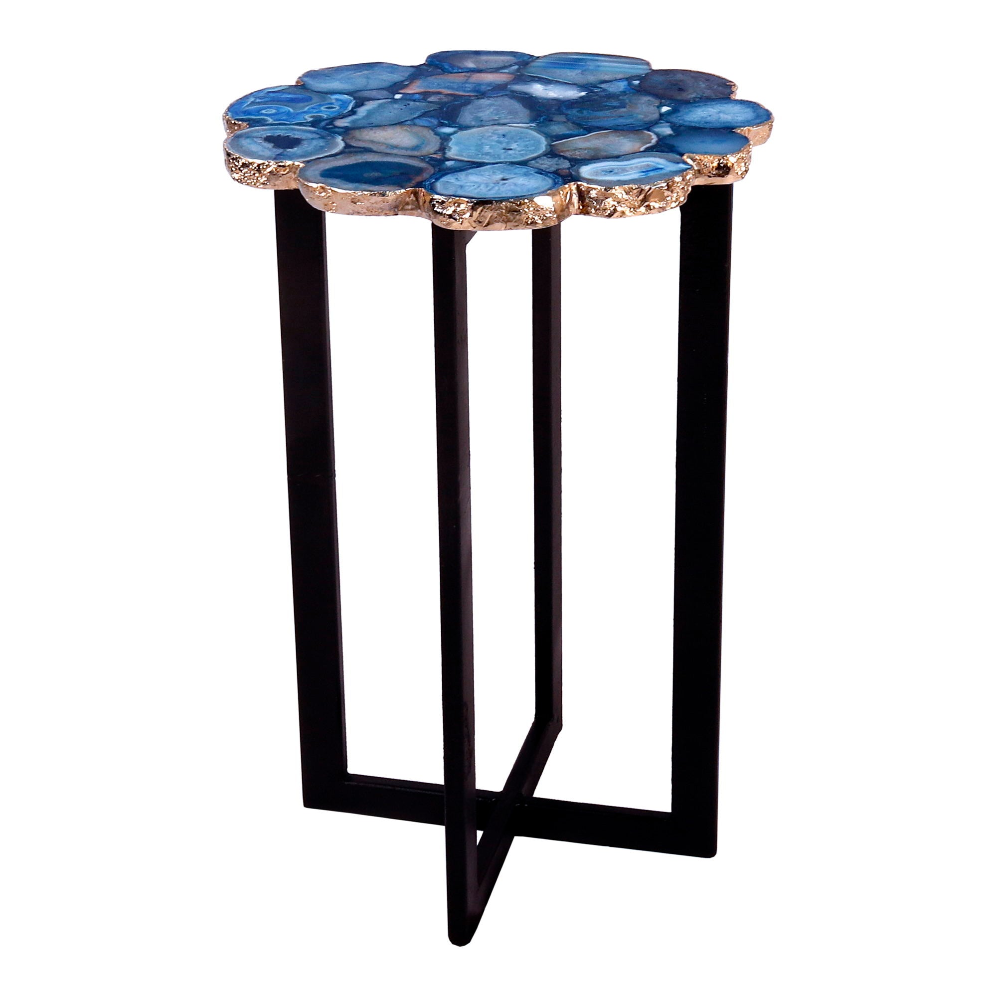 Azul Agate Accent Table - Blue Stone Side Table for Living Room, Bedroom & Office Decor | Modern End Table with Natural Agate Slab