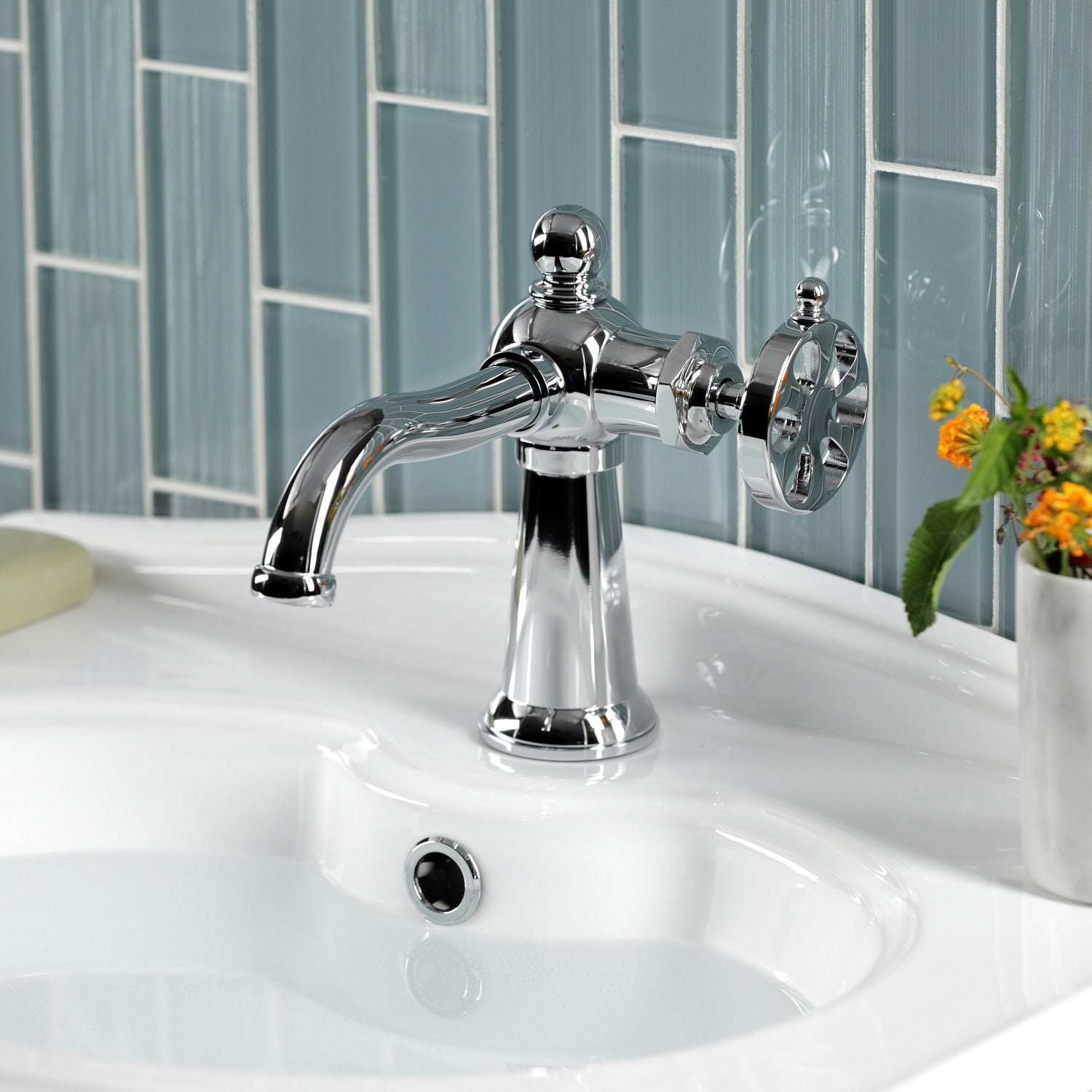 Belknap KS3541RX Single Handle 1-Hole Bathroom Sink Faucet with Push Pop-Up Drain, Polished Chrome - Perfect for Modern Bathrooms & Powder Rooms