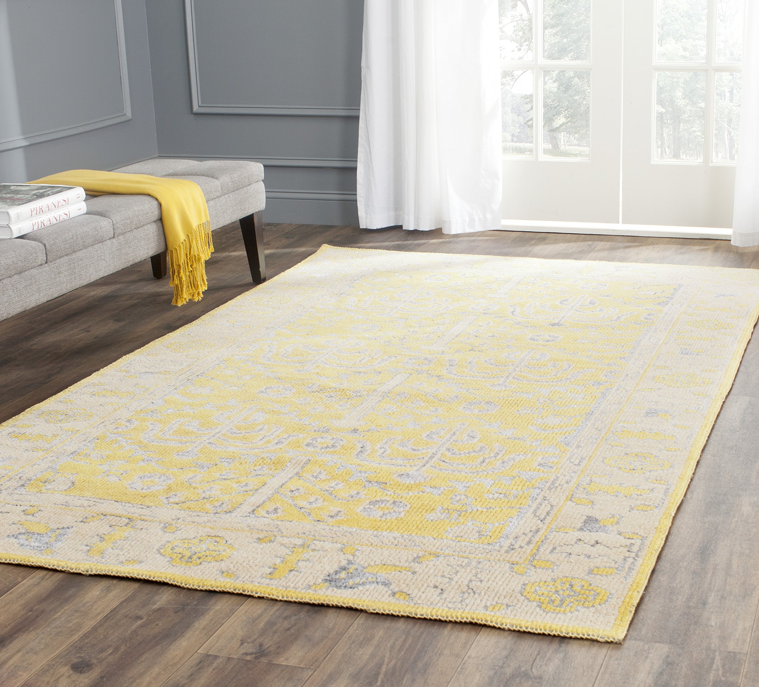 SAFAVIEH Stone Wash Collection 5' x 8' Yellow STW213A Hand-Knotted Premium Wool & Viscose Area Rug - Soft & Durable for Living Room, Bedroom & Office Decor