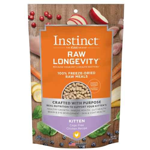 Instinct Raw Longevity Chicken Recipe 100% Freeze Dried Kitten Food - 9.5oz | High Protein Grain-Free Cat Food for Healthy Growth | Perfect for Picky Eaters & Indoor Kittens