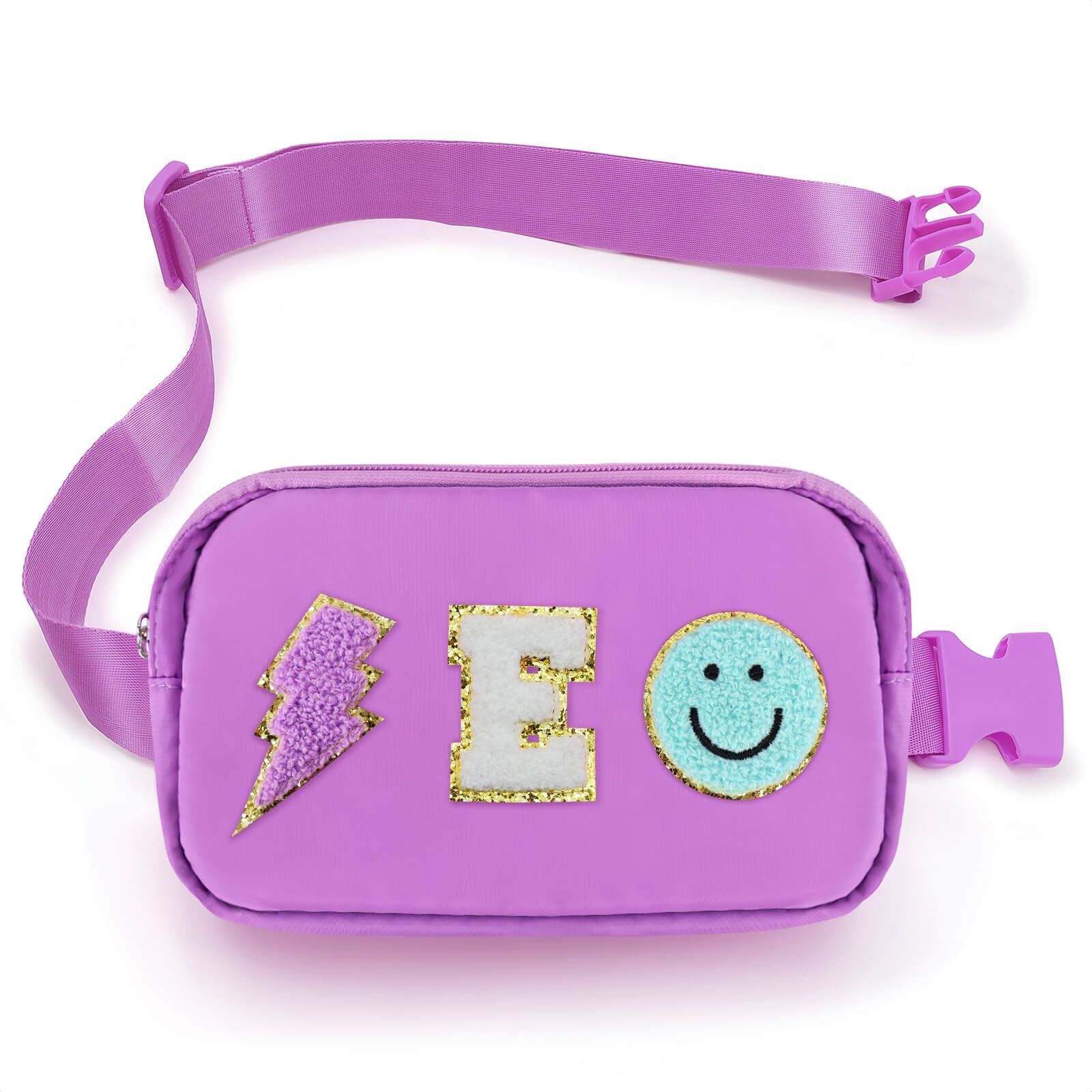 **Chenille Letter E Fanny Pack for Girls - Trendy Crossbody Belt Bag, Preppy Nylon Kids Waist Pack - Perfect for Birthday, Christmas & Graduation Gifts - Purple - Ideal for School, Travel & Sports**
