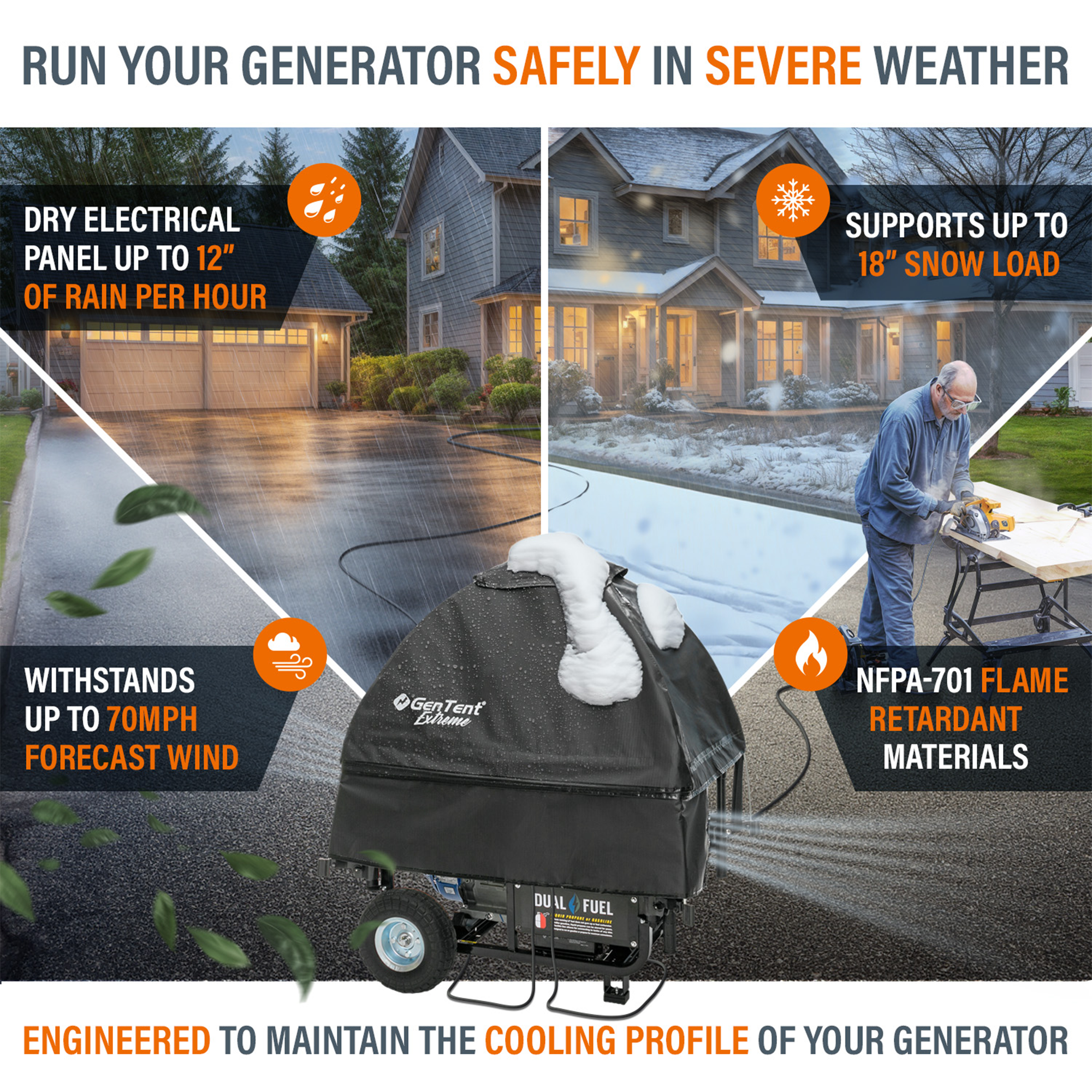 Extreme Black Universal Generator Cover - Heavy Duty Weatherproof Protection for Open Frame Generators - Perfect for Outdoor, Camping, and Emergency Power Backup