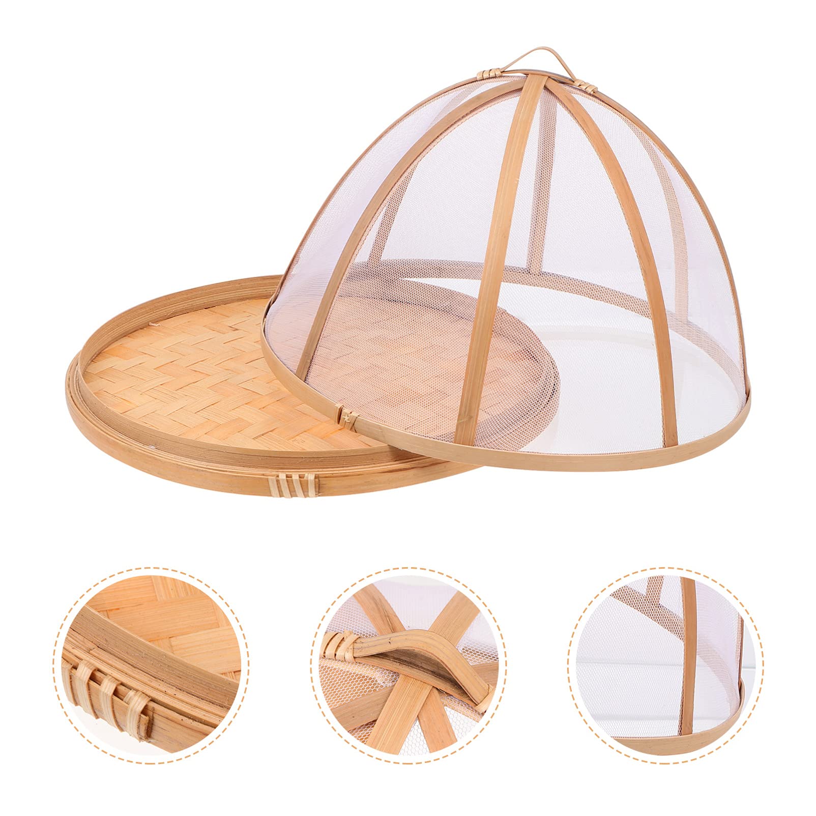 Hemoton Bamboo Food Cover with Lid - Outdoor Picnic & Camping Mesh Tray