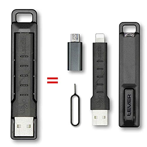 Lever Gear CableKit - 6 Pack Keychain Charging Cable for iPhone, Micro USB & USB C Adapter, SIM Card Tool & Carry Case | Portable Charger for Travel, Office, and Daily Use
