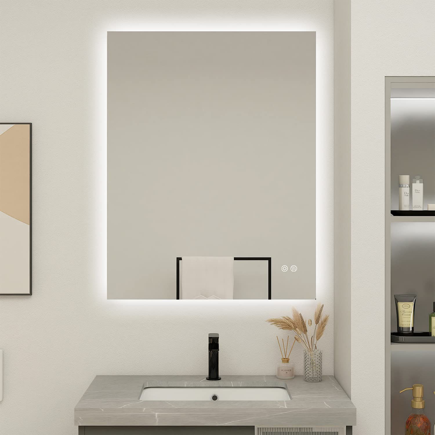 28 x 20 Inch LED Backlit Vanity Mirror with Anti-Fog Technology - Wall Mounted Smart Makeup Mirror with Touch Switch, 3 Color Dimmable Lights (Horizontal/Vertical) - Perfect for Bathroom, Bedroom & Dressing Room Makeup Application