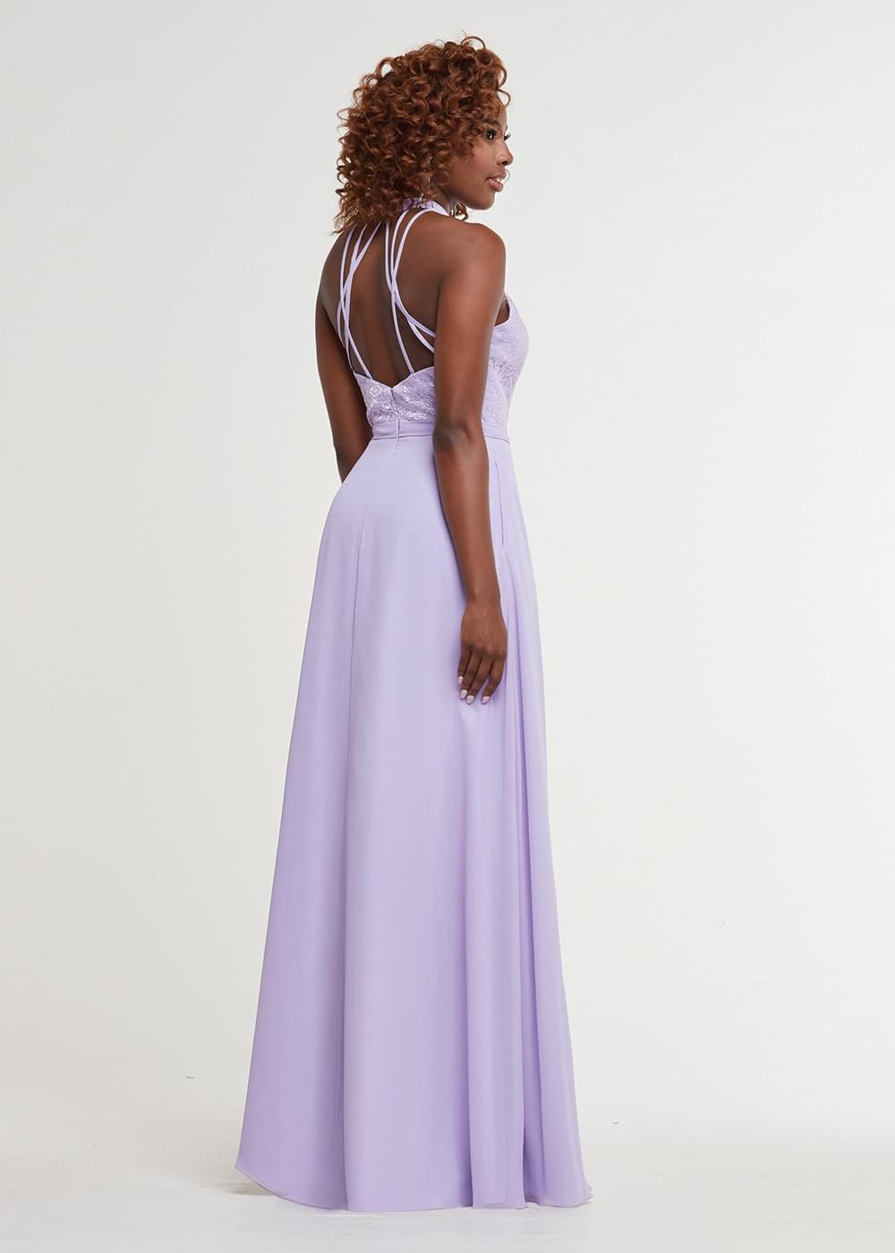 Elegant 80165 Chiffon A-Line Bridesmaid Dress with Lace Halter Neckline - Perfect for Weddings, Formal Events & Special Occasions